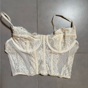 Blue Rain Cream Lace Corset Top with Adjustable Straps